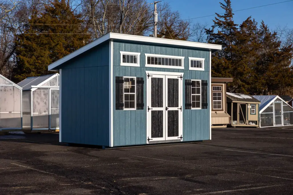 lean-to shed with windows