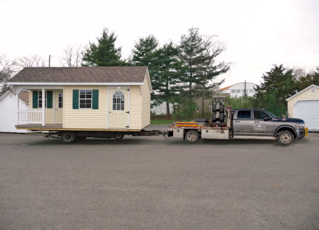Truck delivering shed