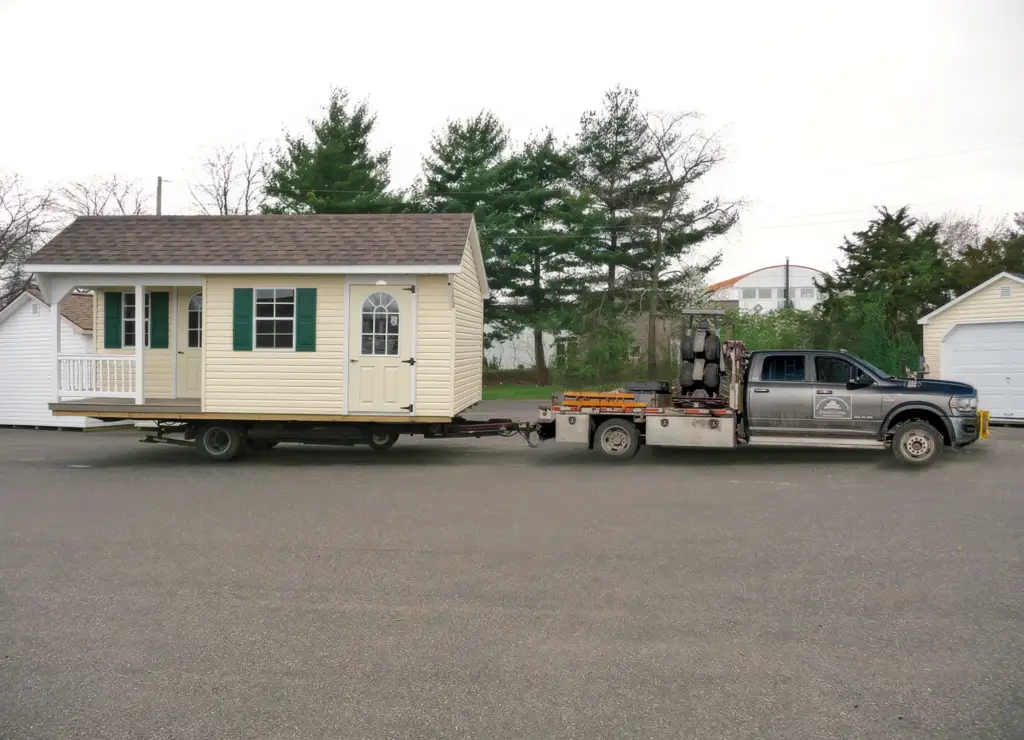 Truck delivering shed